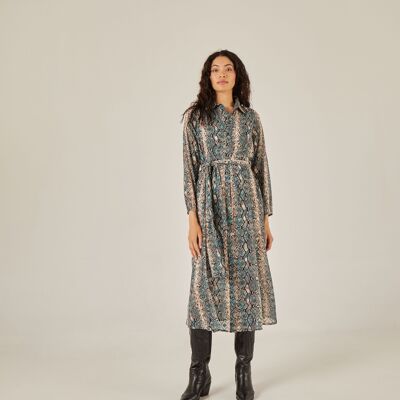 Midi shirt dress with printed lining