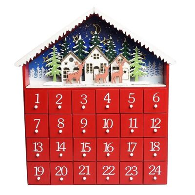 Wooden advent calendar with LED lights - Red house