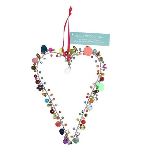 Handmade beaded heart decoration (11x16cm) - Multi-coloured