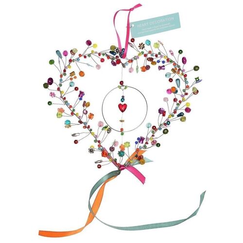 Handmade beaded heart decoration (17x17cm) - Multi-coloured