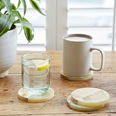 Ensemble de 4 sous-verres ronds en bois et résine