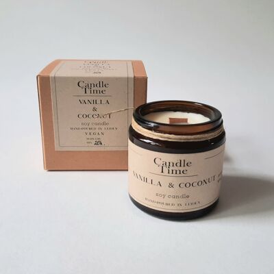 Scented soy candle Wooden wick - Vanilla & Coconut