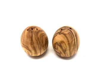 Ensemble de 2 salières et poivrières en forme d'œuf en bois d'olivier 1