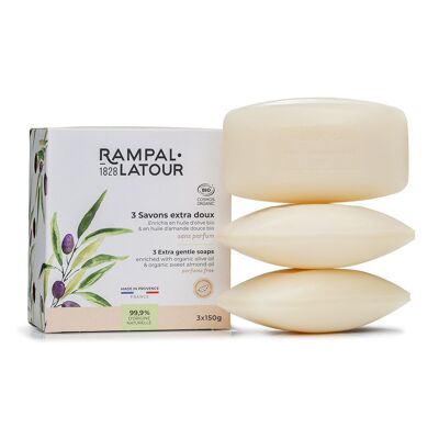 Jabones supergrasos hipoalergénicos orgánicos certificados 3x150g - Ecocert Organic Cosmetics - BIOCF3X150HYPO