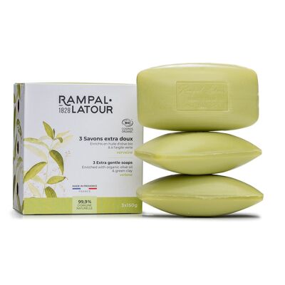 Superfatted soaps certified organic Verbena 3x150g - Ecocert Organic Cosmetics