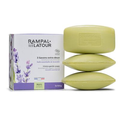 Lavandin certified organic surgras soaps 3x150g - Ecocert Organic Cosmetics