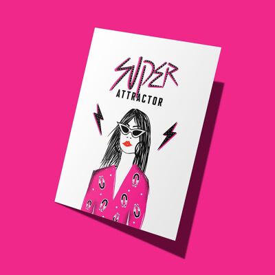 SUPER ATTRACTOR.  Manifest The Best. Illustrated Birthday Card.