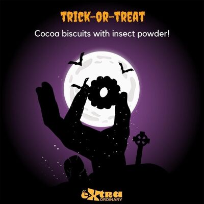 Made in Italy cocoa corn biscuits with insect flour for Halloween
