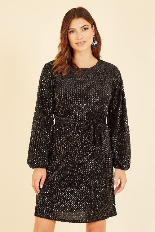 Mela Black Sequin Smock Dress