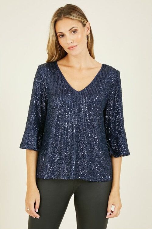 Yumi Navy Sequin Relaxed Fit Top