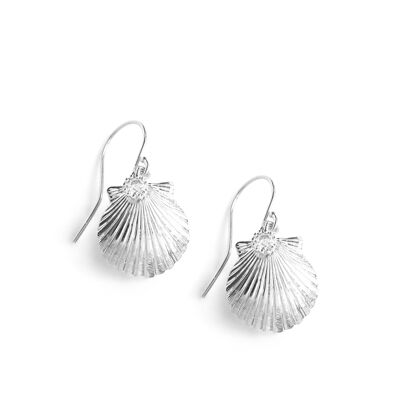 Boucles d'oreilles coquillages plaquées rhodium avec zircone