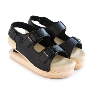 Wooden sandal with Spring 2105-A Black