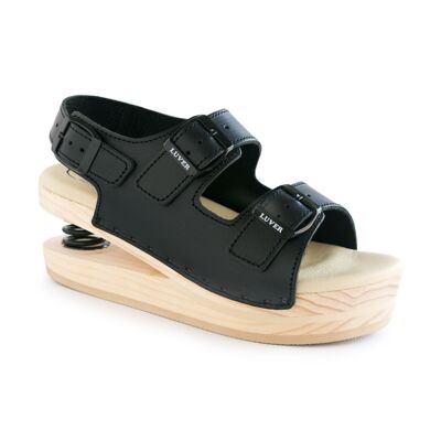 Wooden sandal with Spring 2105-A Black