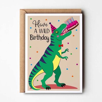 Carte de vœux anniversaire dinosaure / gâteau d'anniversaire dino / durable 100% recyclé