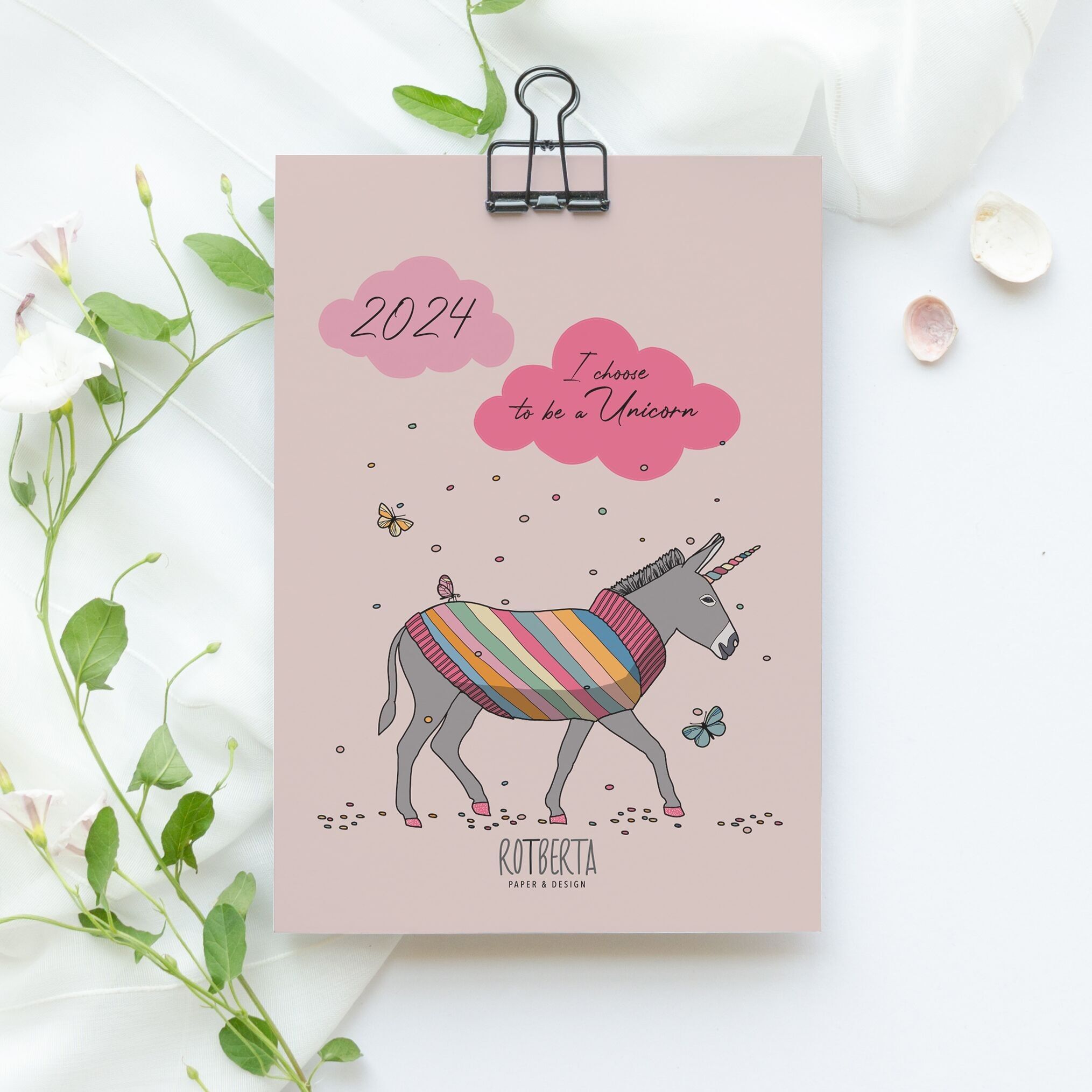 Calendario annuale 2024 DIN A5, con clip di design nera