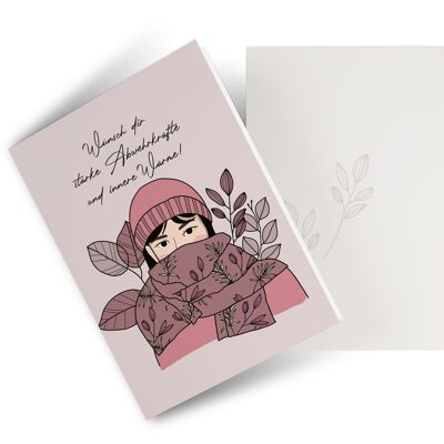 Folding card, strong immune system, Christmas card, woman with scarf