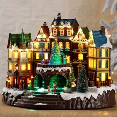 Village LED de Noël avec fonction tournante et musique