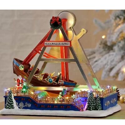 Barca da bucaniere in movimento di Natale con luci a LED e musica