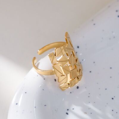 Adjustable mini rectangle gold ring