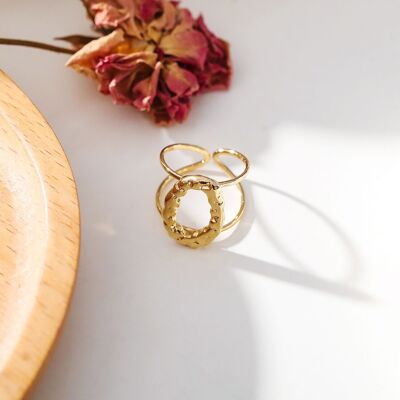 Double line circle adjustable gold ring