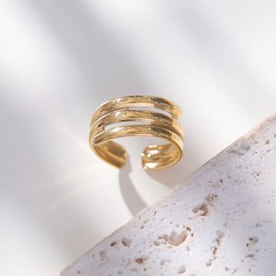 Triple Thick Line Adjustable Gold Ring