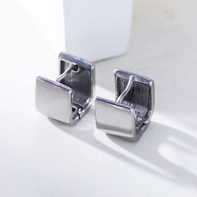 Silver mini square hoop earrings