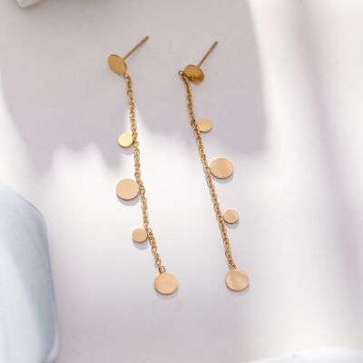 Gold dangling chain earrings with circles
