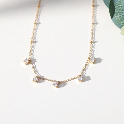 Golden chain necklace with 5 rhinestones