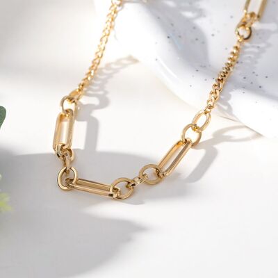 Golden chain necklace with different links