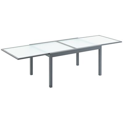 Megameubelen Garden Table Dining Table Balcony Table with Tempered Glass Top Outdoor Aluminum Extendable Table Backyard Garden Furniture Rectangle Gray White