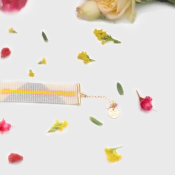 Bracelet - Manchette Graphique 2 : tissage de perles Miyuki jaune, rose, gris et blanc 3