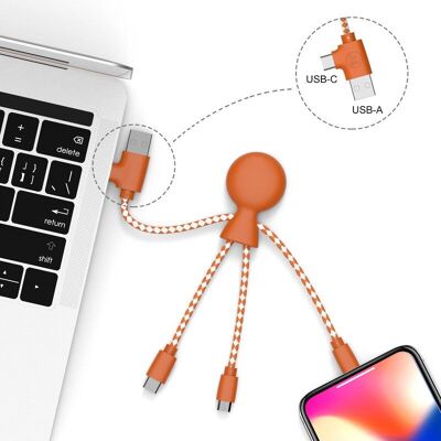 🔌 Cable de carga multiconector naranja reciclado Mr Bio 🔌