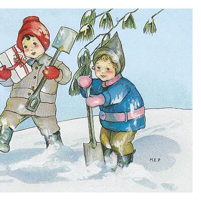 Snow shovel postcard