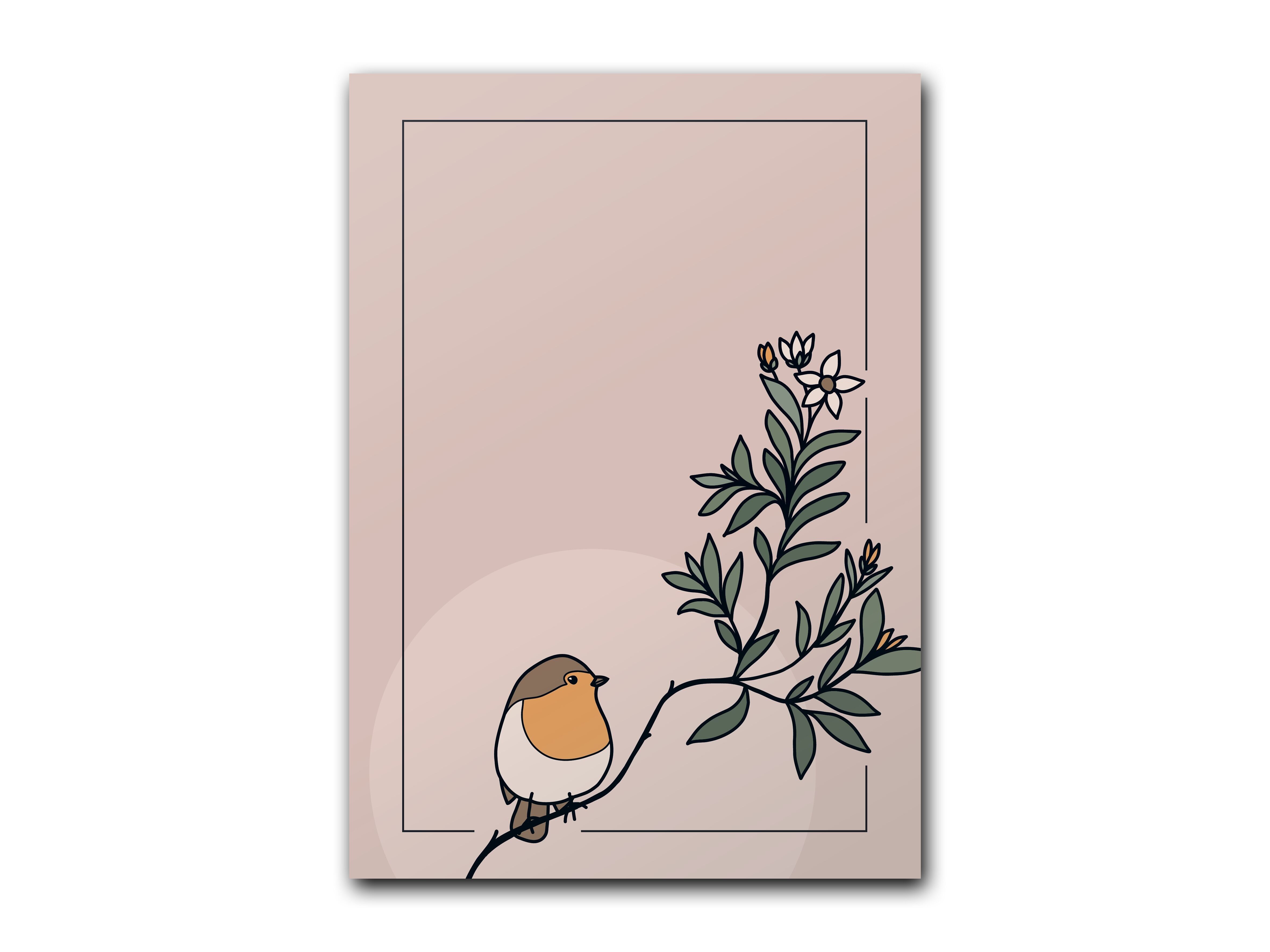 Blocco note DIN A7, pettirosso su ramo