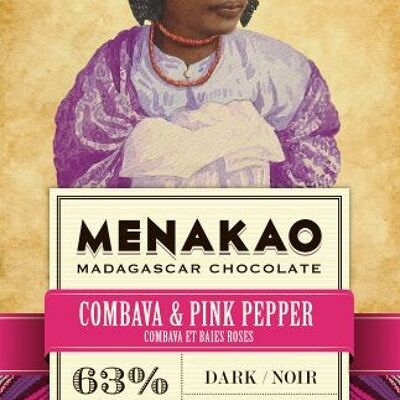 Chocolate Menakao 63% Combava Negro y Bayas Rosadas