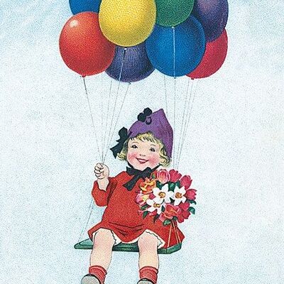 Girl balloons postcard