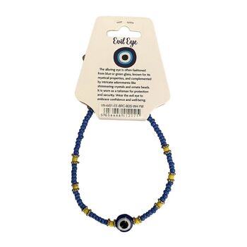 Bracelet mauvais œil, perles jaunes, bleu moyen (JIT) 1