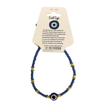 Bracelet mauvais œil, perles jaunes, bleu moyen (JIT) 3