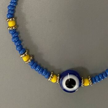 Bracelet mauvais œil, perles jaunes, bleu moyen (JIT) 4