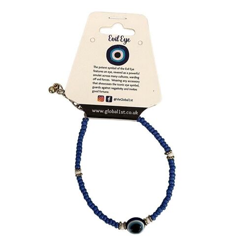 Evil Eye Bracelet, White Beads, Mid Blue (JIT)