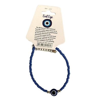 Evil Eye Bracelet with 2 Gold Beads Each Side, Mid Blue (JIT)
