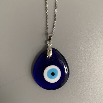 Evil Eye Pendant, Silver Chain, Teardrop