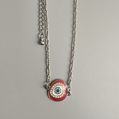 Evil Eye Anklet, Oval Red with Rhinestones (JIT)
