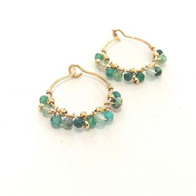 Creole earrings in gold stainless steel with semi-precious green stones