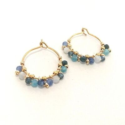 Boucles d'oreilles créoles en acier inoxydable doré avec perles naturelles bleues