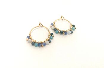 Boucles d'oreilles créoles en acier inoxydable doré avec perles naturelles bleues 2