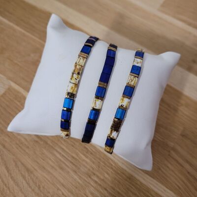 TILA - 3 bracelets - Bijoux - Bleu azuro et beige -  cadeaux - Fête des grands-mères