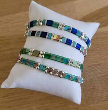 TILA - 4 bracelets - Bijoux - vert, bleu version argentée -  cadeaux - Fête des grands-mères