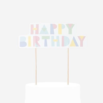 Tortenaufsatz: Alles Gute zum Geburtstag in Pastell