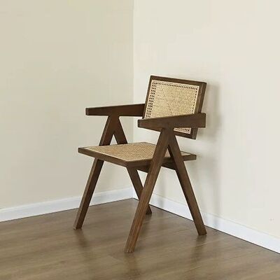 chaise Pierre Jeanneret, chêne, rotin véritable, qualité supérieure